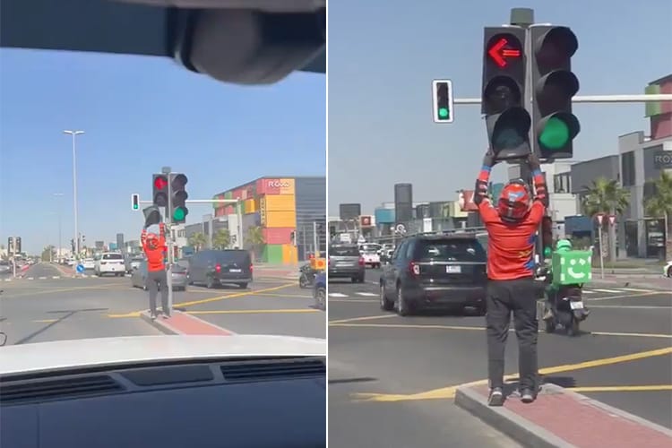 Dubai'de Trafik Işığını Düzelten Kurye Ödüllendirildi