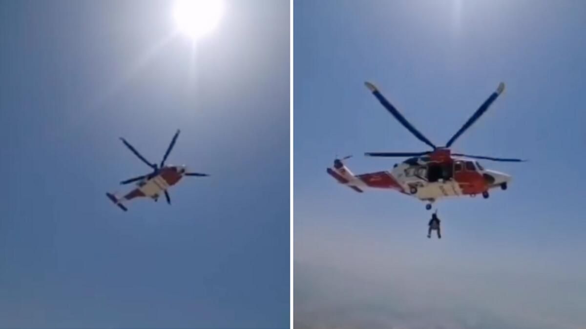 Bakın: Helikopter, Ras Al Khaimah'taki Dağdan Düştükten Sonra Yaralı Adamı Havaya Uçurdu