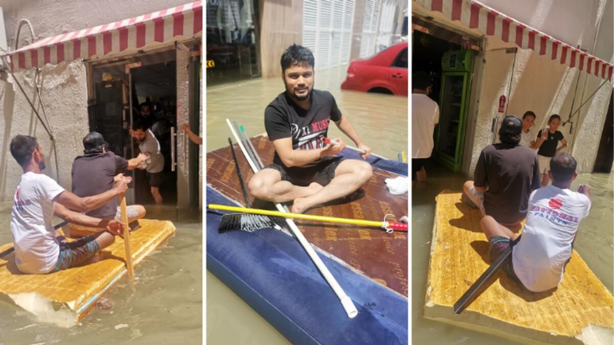 İzleyin: BAE Sakinleri Yiyecek Almak için Derme Çatma Tekneler Kullanıyor, Şiddetli Yağışlardan Sonra Sular Altında Sokaklarda Seyahat Ediyor