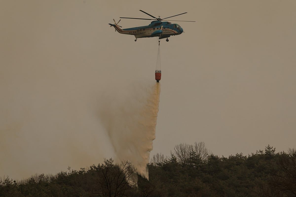 Güney Kore Yetkilileri Helikopterleri ve Askerleri Orman Yangını ile Savaşmak için Görevlendirdi