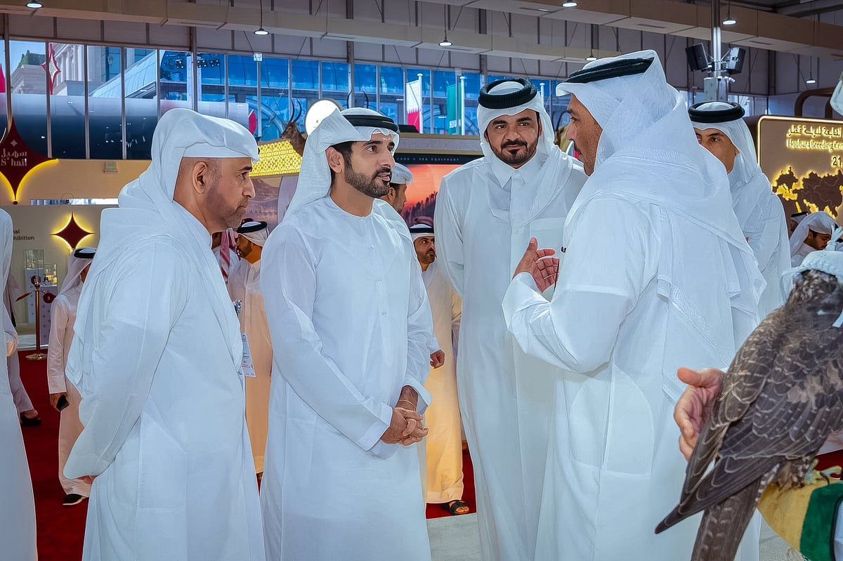 'BAE Katar'la Yan Yana': Şeyh Hamdan, Doha'daki Av ve Şahinler Sergisini Ziyaret Etti
